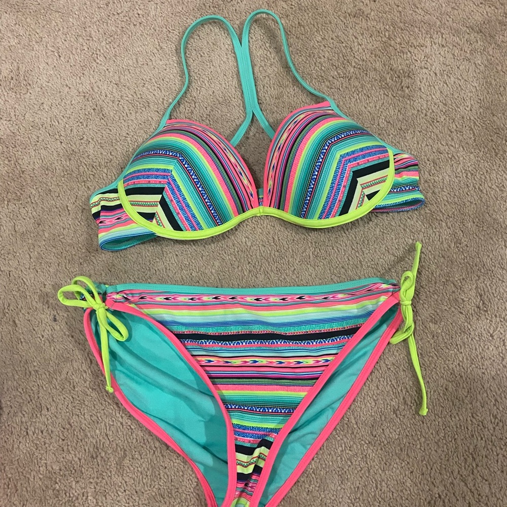 California bikini stripes in turquoise and pink